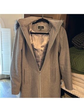 Melanie Lyne Women's Gray Hooded Zip-Front Trench Coat